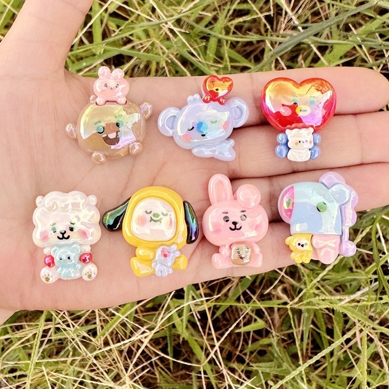 Solid Color BT21 Resin Single Sided Printed Through Hole Beads, DIY Phone Lanyard, Keychain & Bag Charm Handmade Jewelry Supplies Wholesale