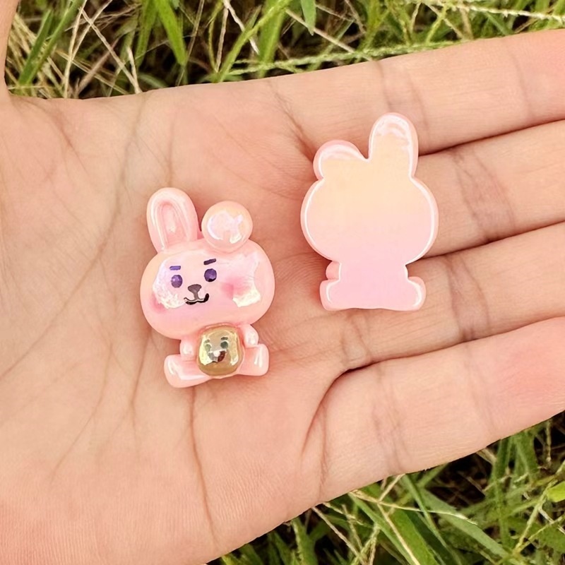 Solid Color BT21 Resin Single Sided Printed Through Hole Beads, DIY Phone Lanyard, Keychain & Bag Charm Handmade Jewelry Supplies Wholesale