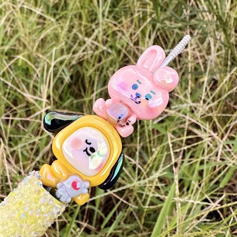Solid Color BT21 Resin Single Sided Printed Through Hole Beads, DIY Phone Lanyard, Keychain & Bag Charm Handmade Jewelry Supplies Wholesale