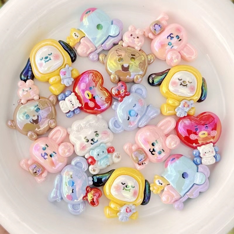 Solid Color BT21 Resin Single Sided Printed Through Hole Beads, DIY Phone Lanyard, Keychain & Bag Charm Handmade Jewelry Supplies Wholesale