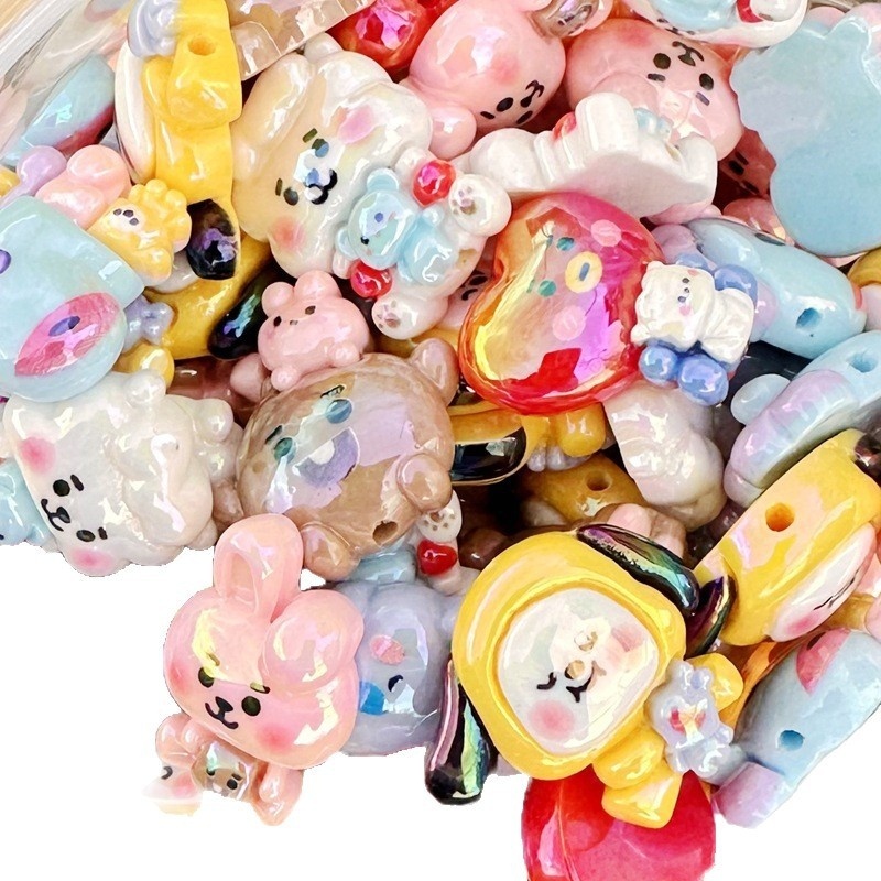 Solid Color BT21 Resin Single Sided Printed Through Hole Beads, DIY Phone Lanyard, Keychain & Bag Charm Handmade Jewelry Supplies Wholesale