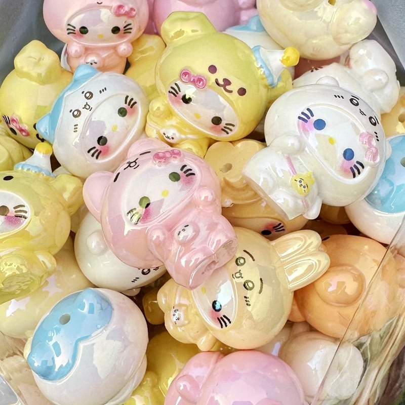 Chiikawa & KT Cat 3D Resin Through Hole Beads, DIY Phone Lanyard, Keychain & Bag Charm Handmade Craft Supplies Wholesale