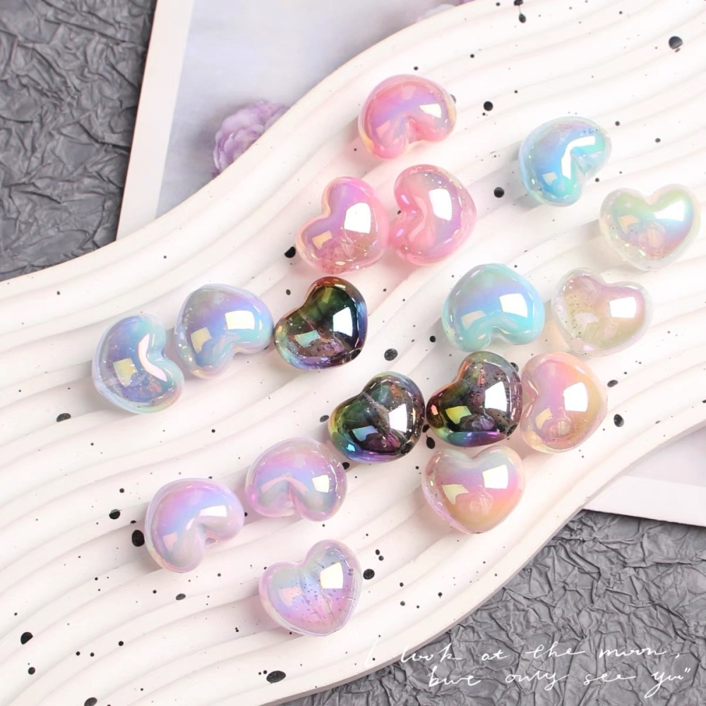 Cute Puffy Sequin Filled Cream Heart Beads, DIY Bracelet Necklace Phone Lanyard Handmade Jewelry Making Supplies Wholesale