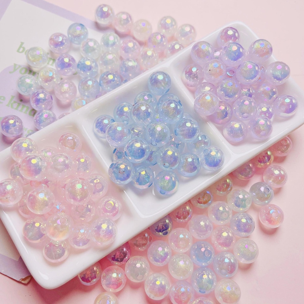 High Grade Fine Glitter Luminous Meteor UV Rainbow Plated Round Beads, Scratch Resistant DIY Phone Lanyard Bag Charm Jewelry Making Supplies Wholesale