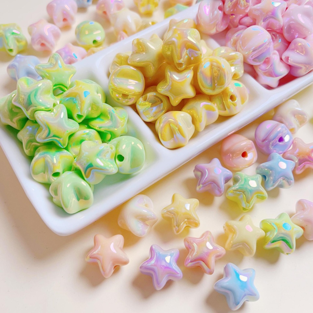 Cream Macaron UV Plated Star Straight Hole Loose Beads, DIY Phone Lanyard & Keychain Jewelry Making Supplies Wholesale