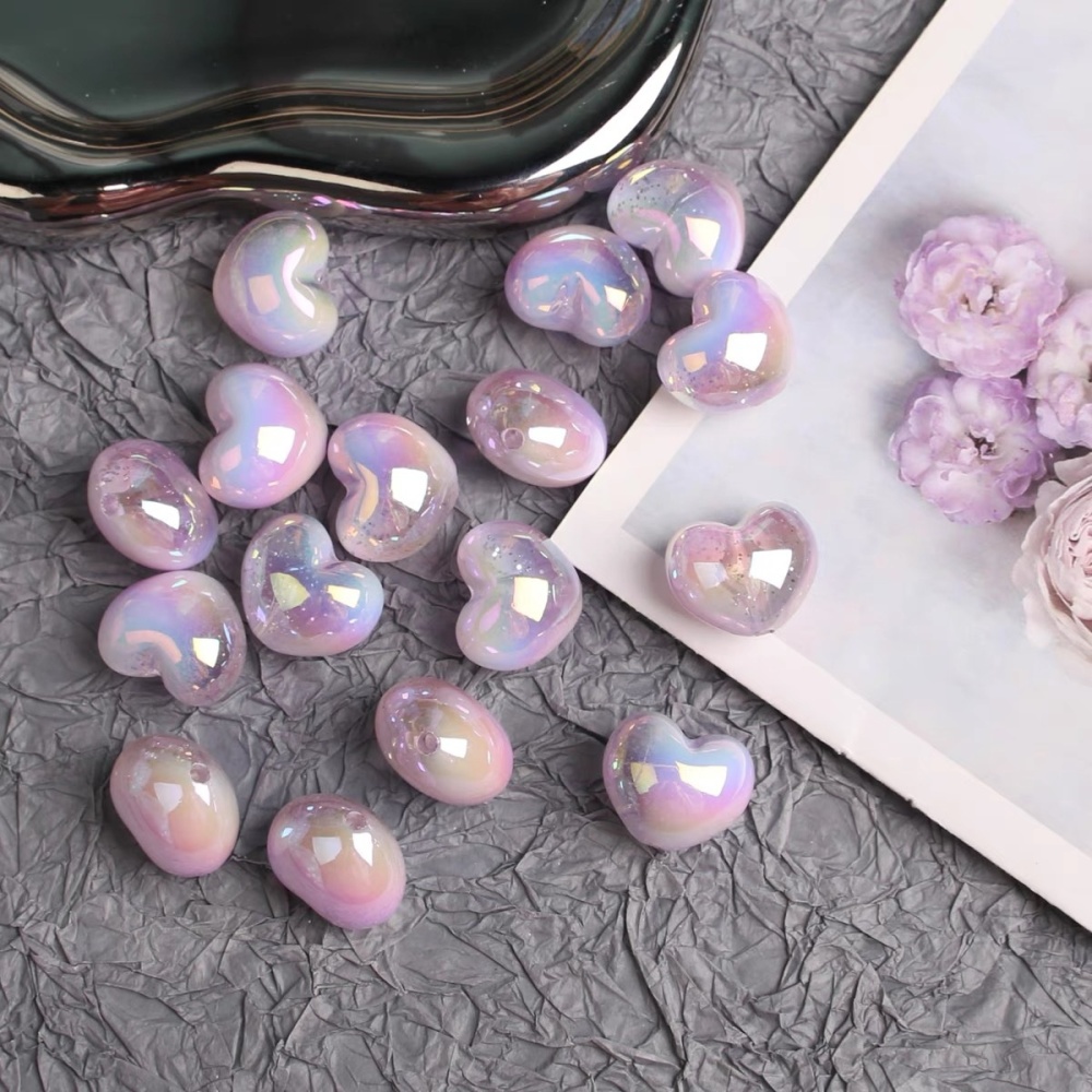 Cute Puffy Sequin Filled Cream Heart Beads, DIY Bracelet Necklace Phone Lanyard Handmade Jewelry Making Supplies Wholesale
