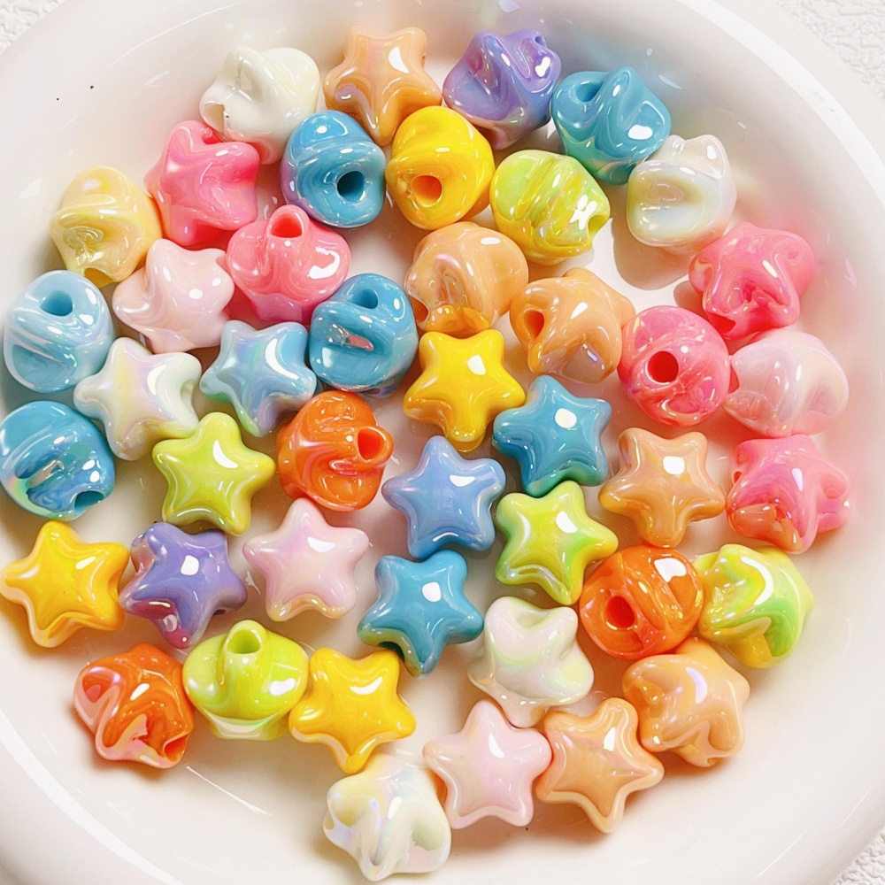 Cream Macaron UV Plated Star Straight Hole Loose Beads, DIY Phone Lanyard & Keychain Jewelry Making Supplies Wholesale