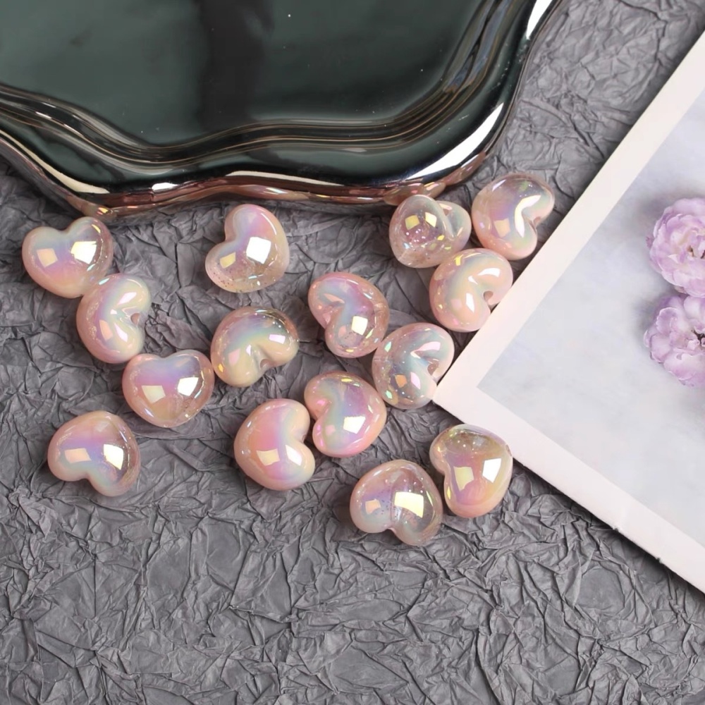 Cute Puffy Sequin Filled Cream Heart Beads, DIY Bracelet Necklace Phone Lanyard Handmade Jewelry Making Supplies Wholesale