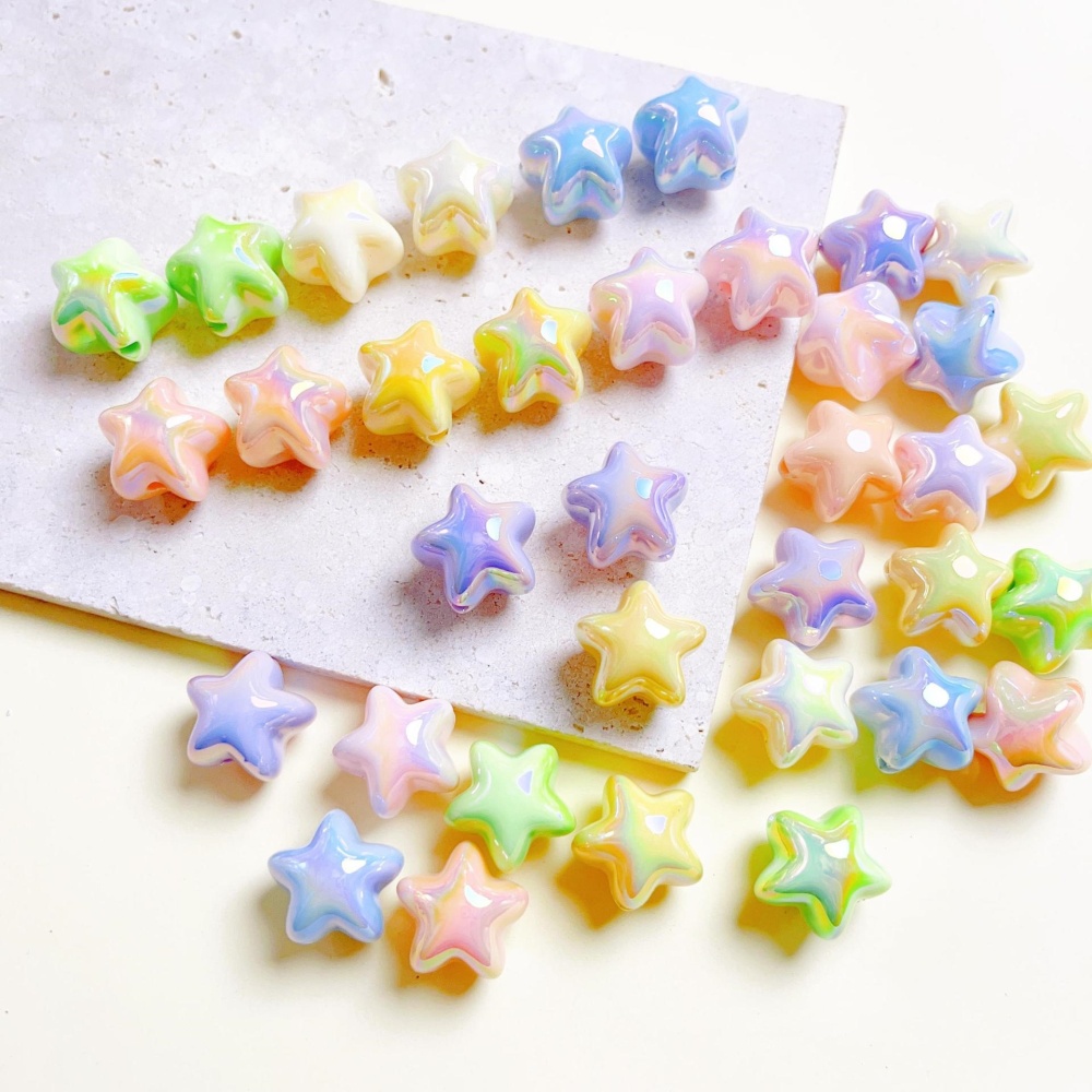 Cream Macaron UV Plated Star Straight Hole Loose Beads, DIY Phone Lanyard & Keychain Jewelry Making Supplies Wholesale