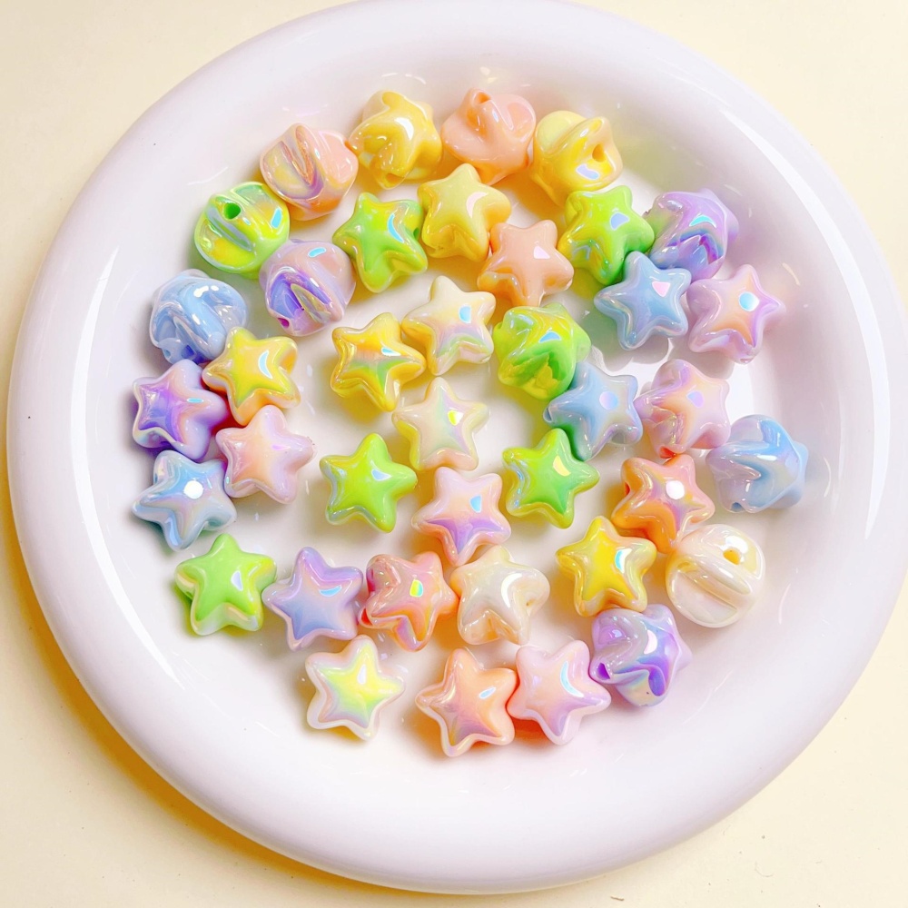 Cream Macaron UV Plated Star Straight Hole Loose Beads, DIY Phone Lanyard & Keychain Jewelry Making Supplies Wholesale