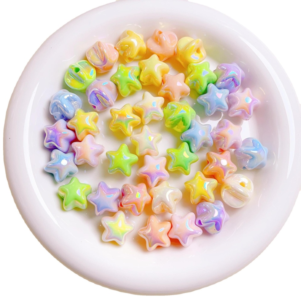 Cream Macaron UV Plated Star Straight Hole Loose Beads, DIY Phone Lanyard & Keychain Jewelry Making Supplies Wholesale