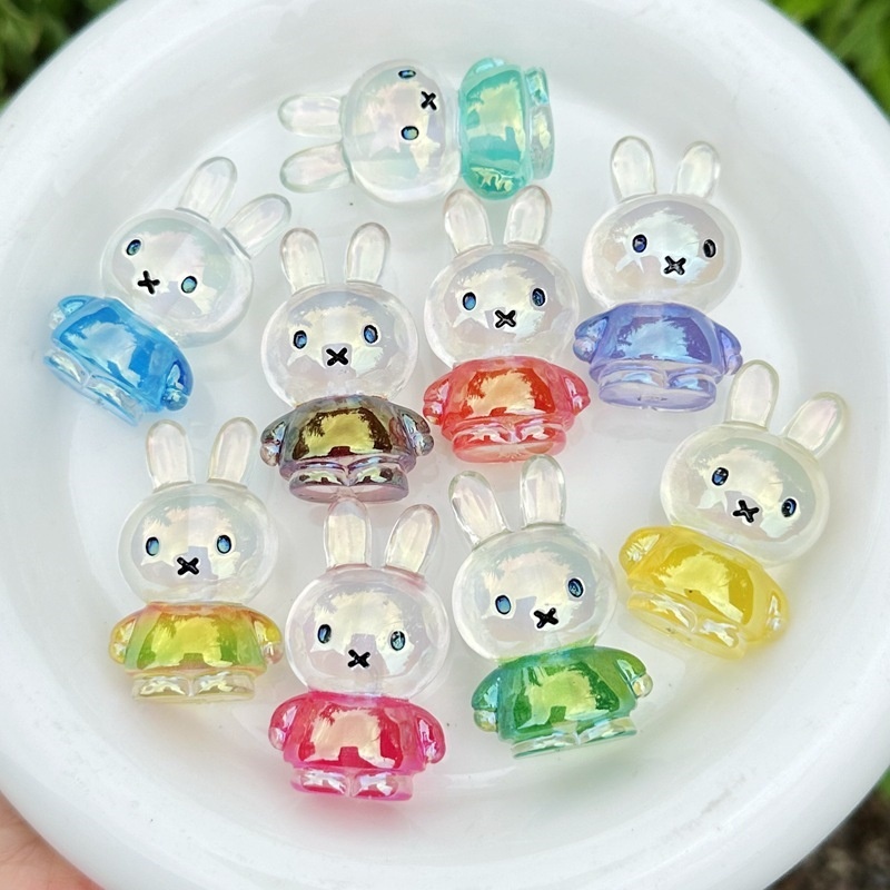 High Clear 3D Miffy Rabbit Resin Through Hole Beads, DIY Phone Lanyard, Keychain, Car Pendant & Beadable Pen Craft Accessories Wholesale