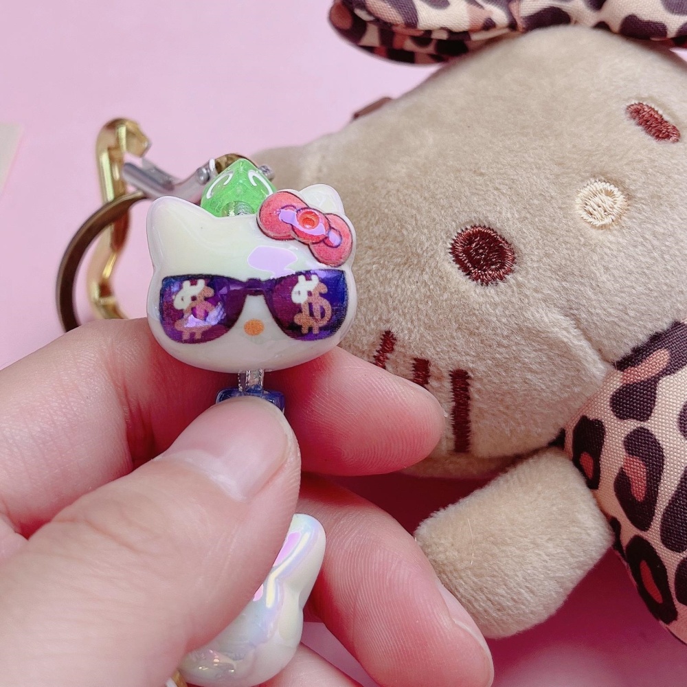 High Grade UV Rainbow Plated Hello Kitty Straight Hole Beads, DIY Phone Lanyard Bag Charm Loose Jewelry Making Supplies Wholesale