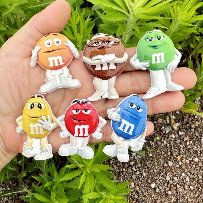 Through Hole M&M Character Double Sided Printed Flat Beads, DIY Phone Lanyard Keychain Bag Charm Handmade Craft Supplies Wholesale