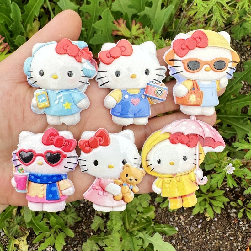 Double Sided Printed Cute Hello Kitty Through Hole Beads, DIY Beadable Pen, Phone Lanyard Bag Charm Handmade Jewelry Loose Beads Wholesale