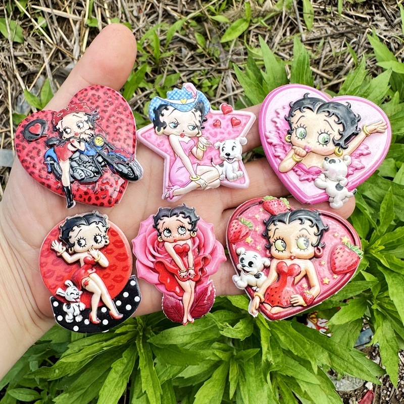 Double Sided Printed Betty Boop Through Hole Beads, DIY Phone Lanyard Bag Charm Handmade Jewelry Loose Beads Wholesale