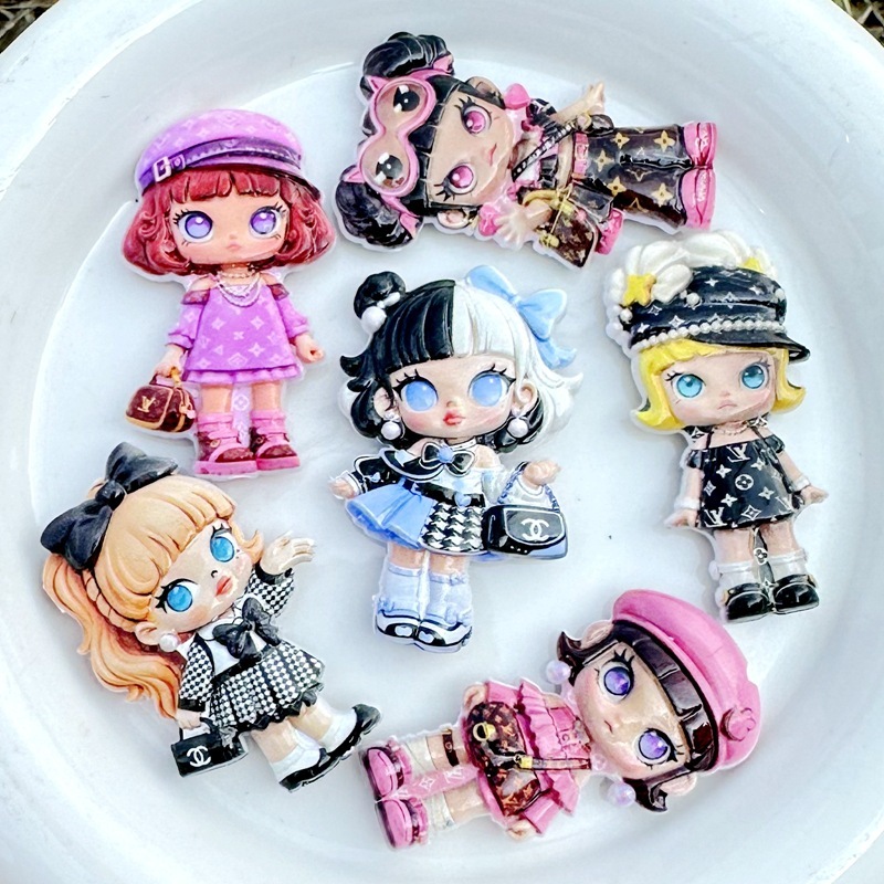 Double Sided Printed Luxury Cool Pop Mart Through Hole Beads, DIY Phone Lanyard Bag Charm Beadable Pen Handmade Craft Accessories Wholesale