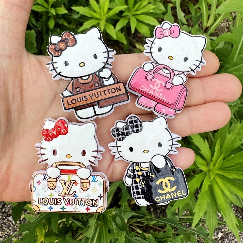 45mm Double Sided Printed Luxury Brand Style Hello Kitty Through Hole Beads, DIY Phone Lanyard Keychain Car Pendant & Beadable Pen Accessories Wholesale