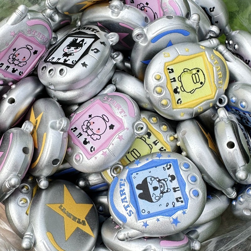 36mm Matte Silver Double Sided Printed Tamagotchi Game Console Through Hole Beads, DIY Phone Lanyard Bag Charm Handmade Jewelry Supplies Wholesale
