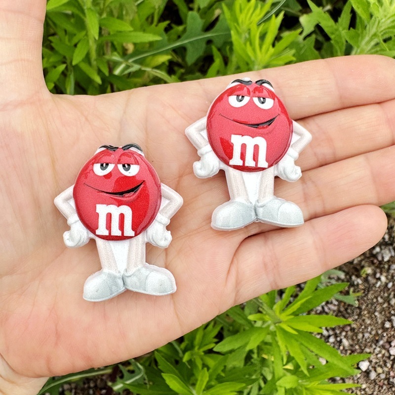 Through Hole M&M Character Double Sided Printed Flat Beads, DIY Phone Lanyard Keychain Bag Charm Handmade Craft Supplies Wholesale