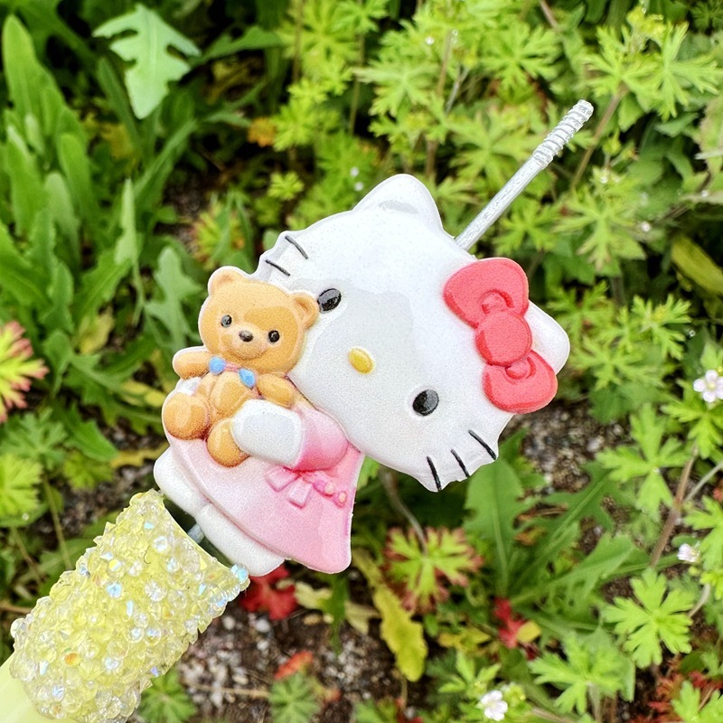 Double Sided Printed Cute Hello Kitty Through Hole Beads, DIY Beadable Pen, Phone Lanyard Bag Charm Handmade Jewelry Loose Beads Wholesale