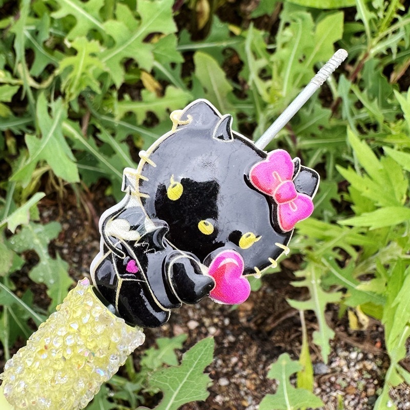 Black White Devil Hello Kitty Heart Cat Double Sided Printed Through Hole Beads, DIY Phone Lanyard Handmade Jewelry Spacer Beads Wholesale