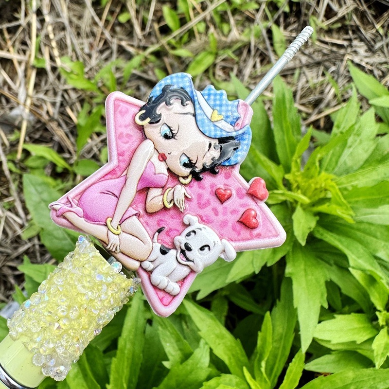 Double Sided Printed Betty Boop Through Hole Beads, DIY Phone Lanyard Bag Charm Handmade Jewelry Loose Beads Wholesale