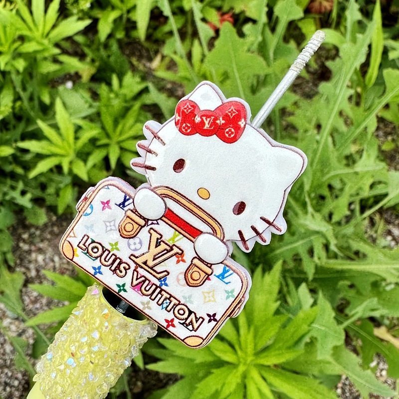 45mm Double Sided Printed Luxury Brand Style Hello Kitty Through Hole Beads, DIY Phone Lanyard Keychain Car Pendant & Beadable Pen Accessories Wholesale