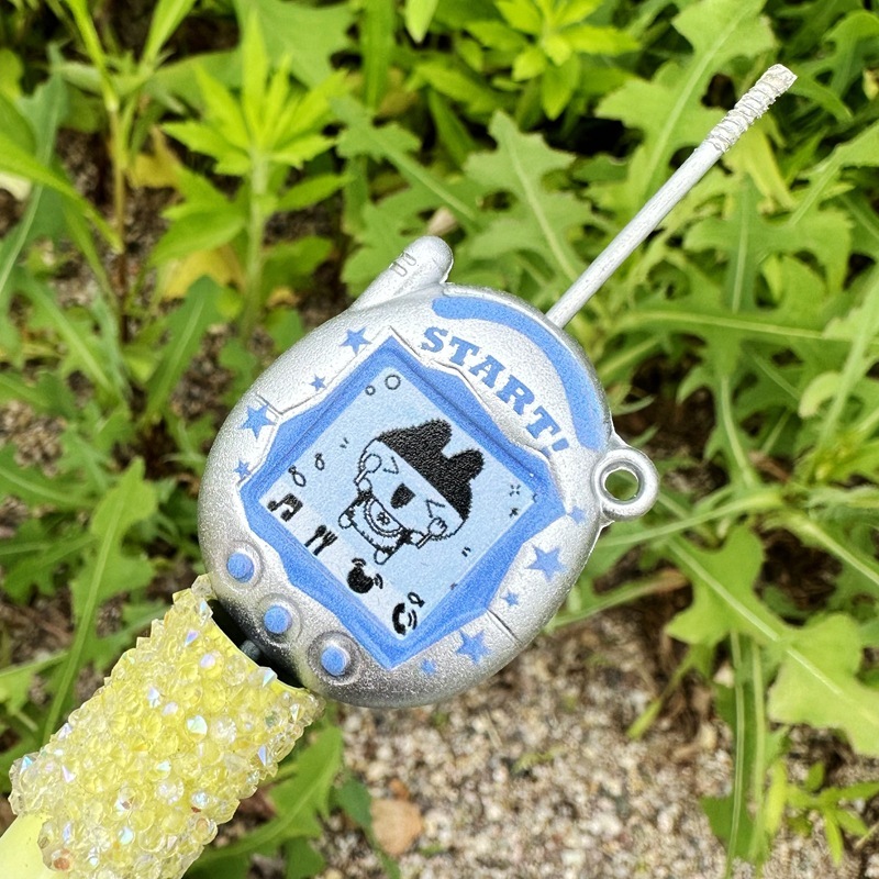 36mm Matte Silver Double Sided Printed Tamagotchi Game Console Through Hole Beads, DIY Phone Lanyard Bag Charm Handmade Jewelry Supplies Wholesale