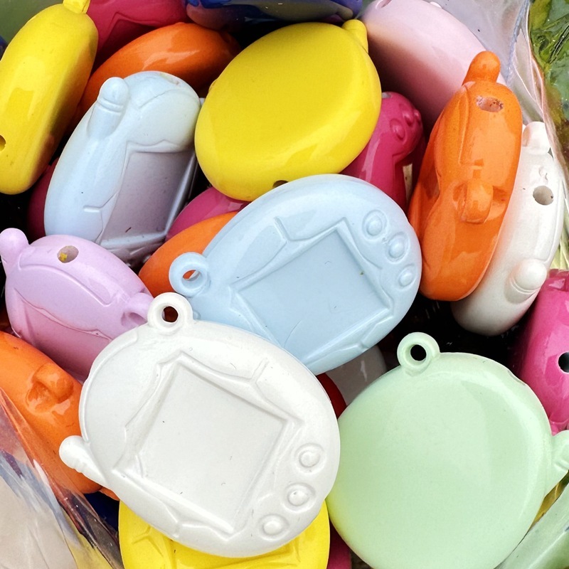 36mm Blank Baking Finish Tamagotchi Base Beads, DIY Hand-Painted Through Hole Game Console Beads for Beadable Pen, Phone Lanyard & Bag Charm Wholesale