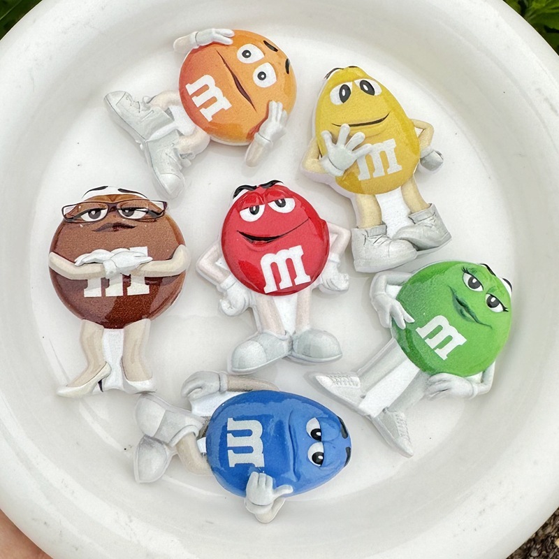 Through Hole M&M Character Double Sided Printed Flat Beads, DIY Phone Lanyard Keychain Bag Charm Handmade Craft Supplies Wholesale