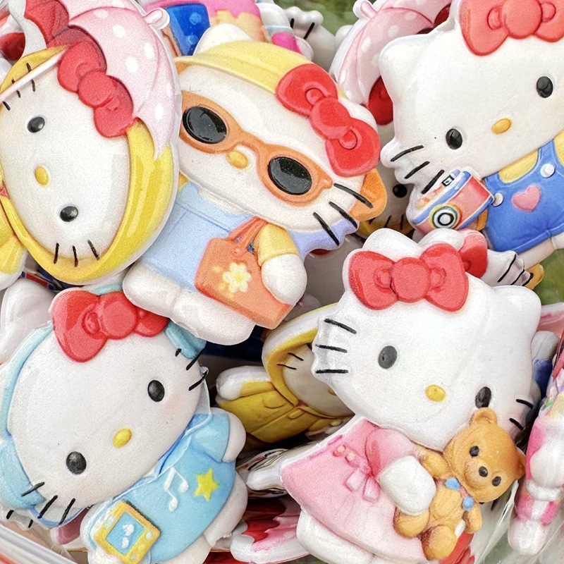 Double Sided Printed Cute Hello Kitty Through Hole Beads, DIY Beadable Pen, Phone Lanyard Bag Charm Handmade Jewelry Loose Beads Wholesale