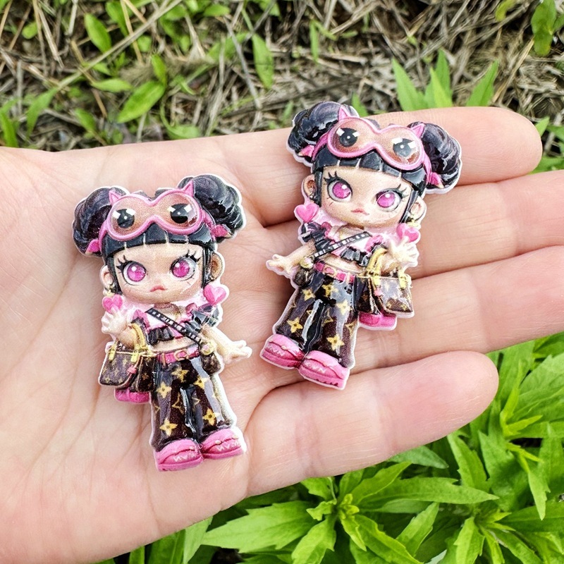 Double Sided Printed Luxury Cool Pop Mart Through Hole Beads, DIY Phone Lanyard Bag Charm Beadable Pen Handmade Craft Accessories Wholesale