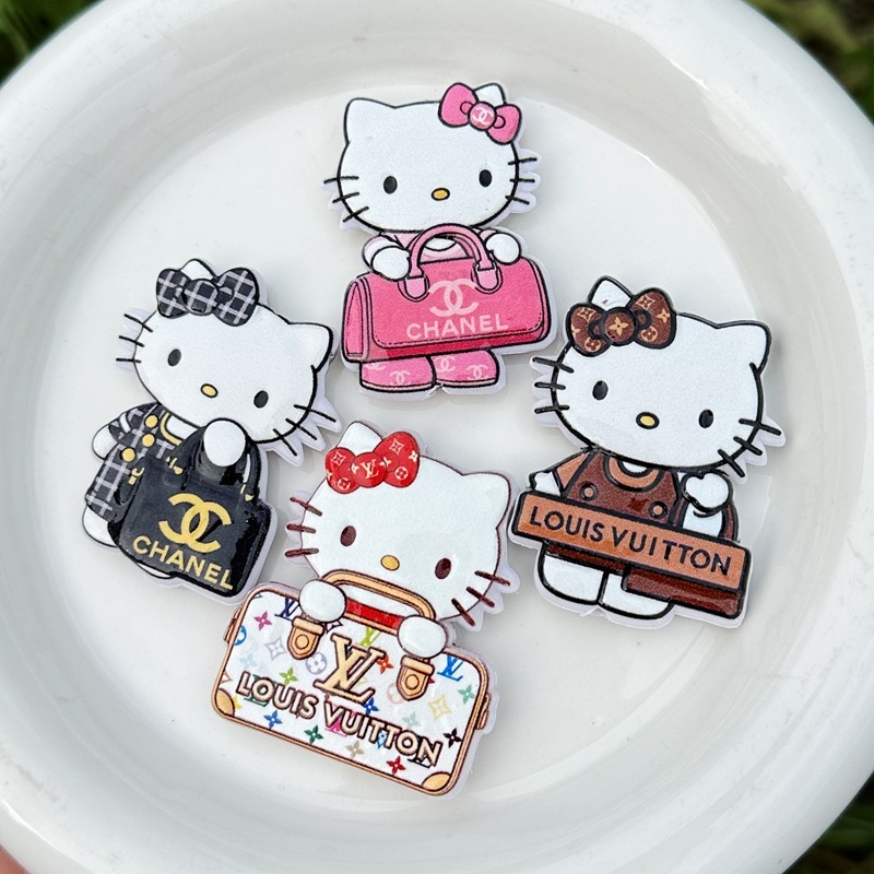 45mm Double Sided Printed Luxury Brand Style Hello Kitty Through Hole Beads, DIY Phone Lanyard Keychain Car Pendant & Beadable Pen Accessories Wholesale