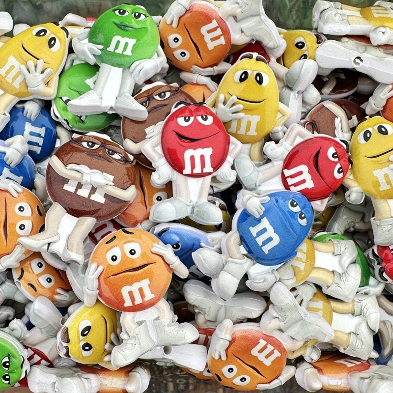 Through Hole M&M Character Double Sided Printed Flat Beads, DIY Phone Lanyard Keychain Bag Charm Handmade Craft Supplies Wholesale