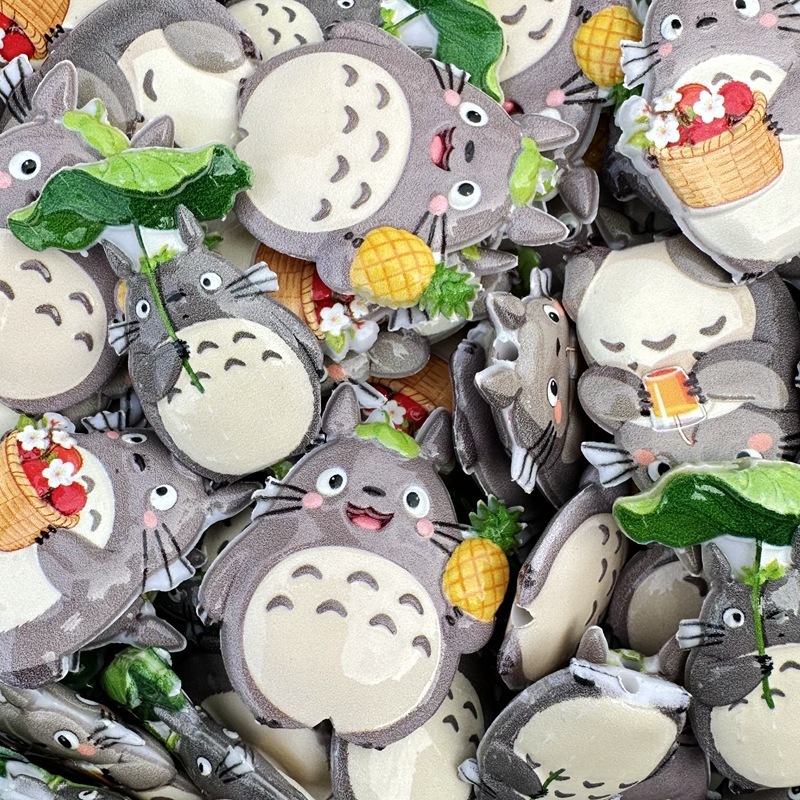 Totoro Series Double Sided Flat Through Hole Beads, DIY Beadable Pen, Phone Lanyard Keychain Bag Charm Handmade Craft Supplies Wholesale