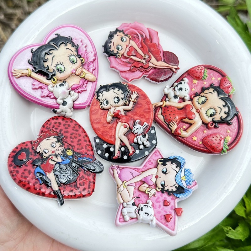 Double Sided Printed Betty Boop Through Hole Beads, DIY Phone Lanyard Bag Charm Handmade Jewelry Loose Beads Wholesale