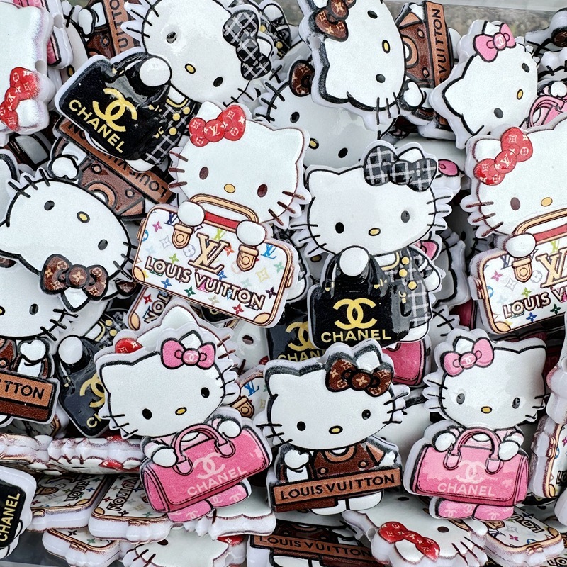 45mm Double Sided Printed Luxury Brand Style Hello Kitty Through Hole Beads, DIY Phone Lanyard Keychain Car Pendant & Beadable Pen Accessories Wholesale