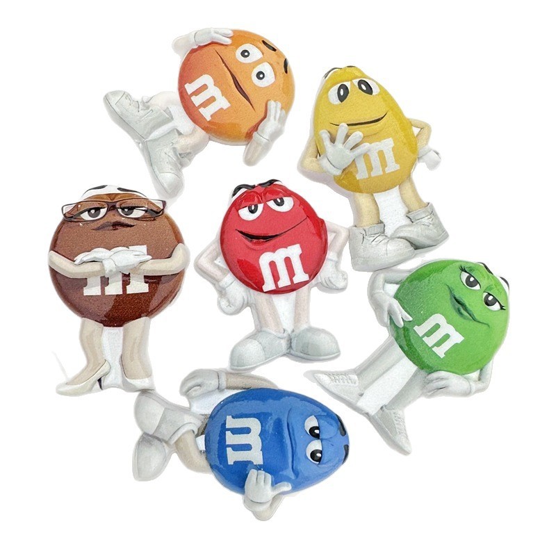 Through Hole M&M Character Double Sided Printed Flat Beads, DIY Phone Lanyard Keychain Bag Charm Handmade Craft Supplies Wholesale