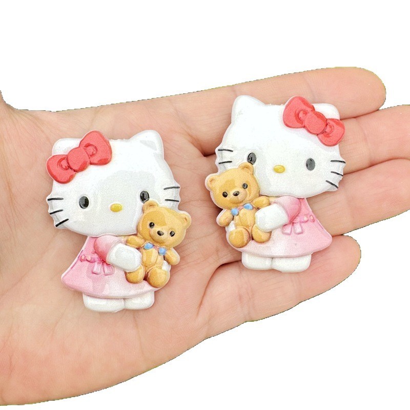 Double Sided Printed Cute Hello Kitty Through Hole Beads, DIY Beadable Pen, Phone Lanyard Bag Charm Handmade Jewelry Loose Beads Wholesale