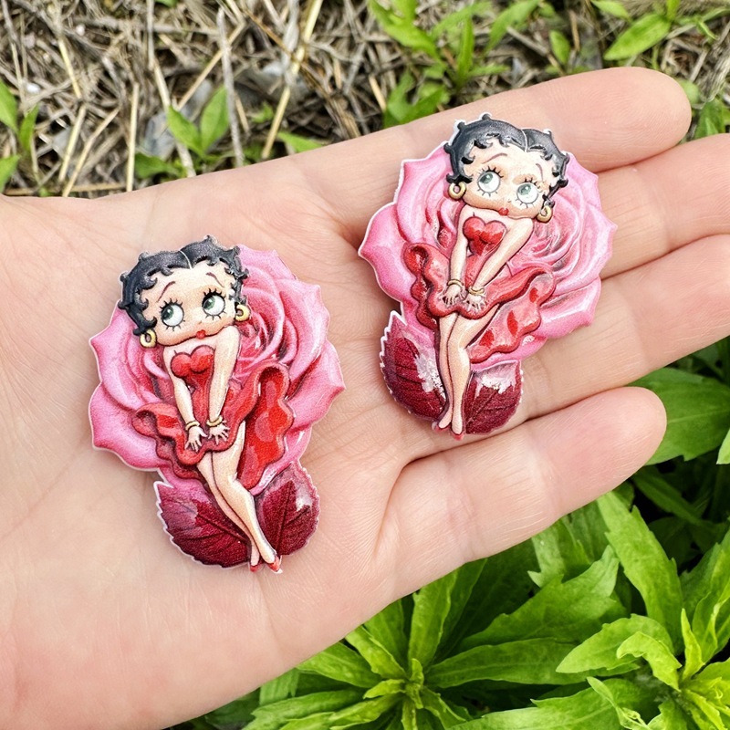 Double Sided Printed Betty Boop Through Hole Beads, DIY Phone Lanyard Bag Charm Handmade Jewelry Loose Beads Wholesale