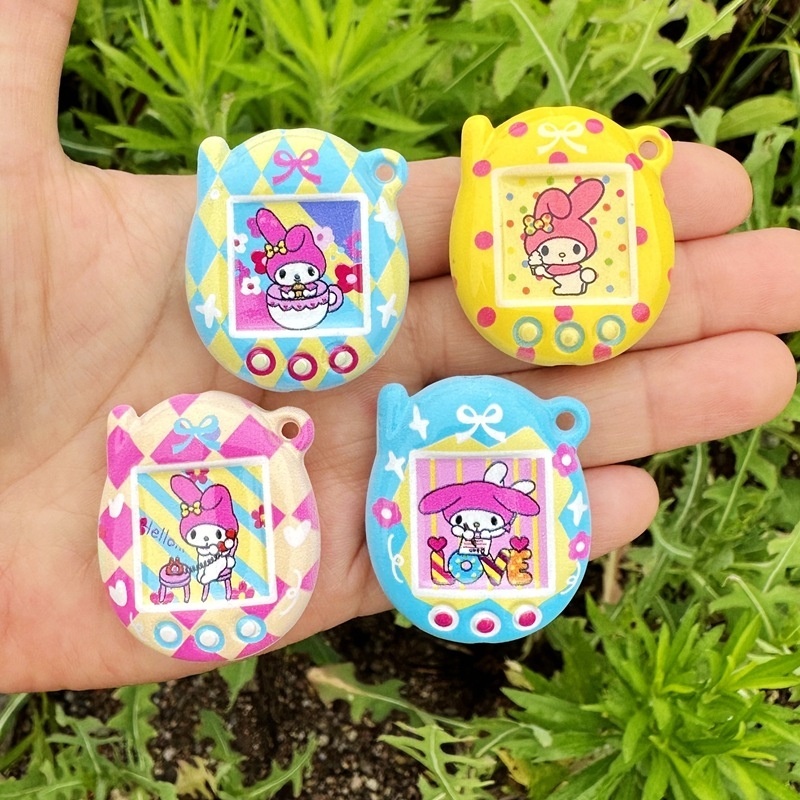 Baking Varnish Sanrio My Melody Double Sided Printed Tamagotchi Beads, Through Hole Resin Beads DIY Keychain Phone Lanyard Craft Supplies Wholesale