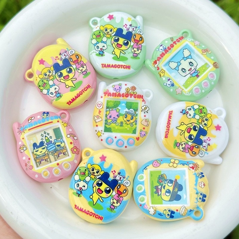 Mameguchi Double Sided Printed Tamagotchi Beads, Through Hole Resin Beads for DIY Car Pendant, Phone Lanyard & Handmade Jewelry Wholesale