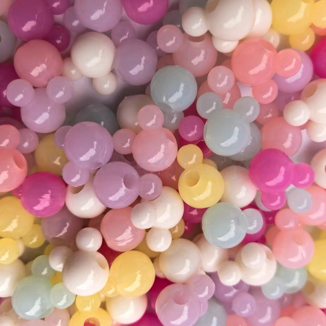 Mixed Color Large Hole Mickey Acrylic Beads, Kids DIY Jewelry, Phone Lanyard Making Loose Beads Wholesale