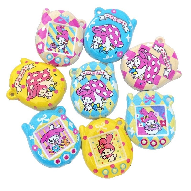 Baking Varnish Sanrio My Melody Double Sided Printed Tamagotchi Beads, Through Hole Resin Beads DIY Keychain Phone Lanyard Craft Supplies Wholesale