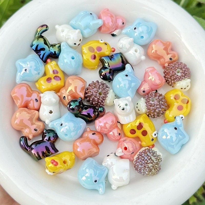 3D Animal Through Hole Resin Beads, DIY Phone Lanyard Bag Charm Handmade Jewelry New Year Craft Supplies Wholesale