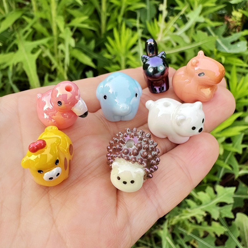 3D Animal Through Hole Resin Beads, DIY Phone Lanyard Bag Charm Handmade Jewelry New Year Craft Supplies Wholesale