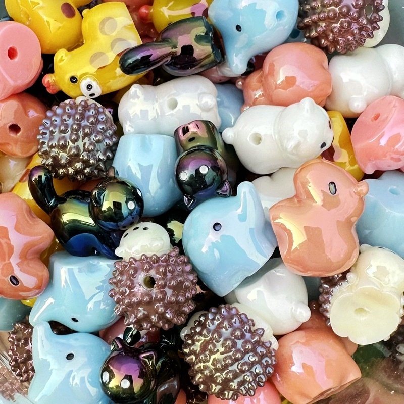 3D Animal Through Hole Resin Beads, DIY Phone Lanyard Bag Charm Handmade Jewelry New Year Craft Supplies Wholesale