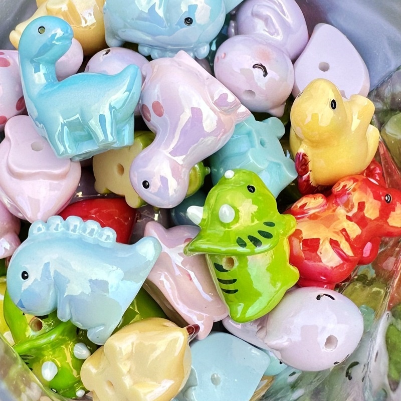 Candy Color 3D Dinosaur Through Hole Beads, DIY Phone Lanyard Keychain Bag Charm Handmade Jewelry Accessories Wholesale
