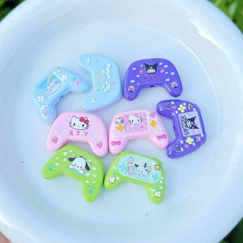 Baking Finish Double-Sided Printed Sanrio Game Controller Shaped Beads, DIY Beadable Pen, Phone Lanyard Handmade Jewelry Supplies Wholesale